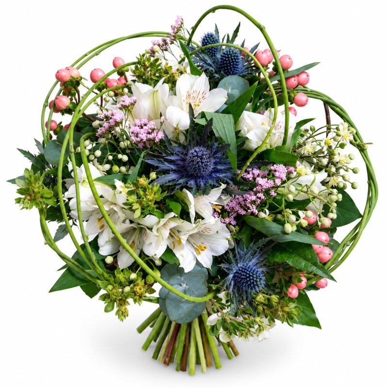 Modré eryngium s alstromériemi